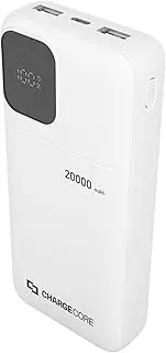 Laser ChargeCore 20000mAh Power Bank, LiFePO4 Battery, LED Display, 20W USB C Fast Charging, Airline Safe, 3 Ports, Includes 3 in 1 Cable for iPhone, iPad, Samsung, Android, Tablet, Switch (White)