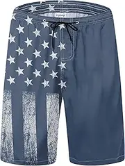 [Yhjoxlp] Mens Swim Trunks Quick Dry Board Shorts with Mesh Lining, Breathable Fit Print Beach Shorts Swimwear Bathing Suits, Navy Usa Flag-14, 4X-Large