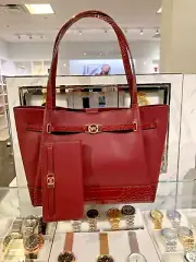 Michael Kors Reed Women Large Leather Belted Tote Bag+Snap Card Wallet (Oxblood)