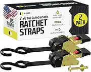 DC Cargo Bolt-on Auto Retractable Ratchets Straps Heavy Duty - (2 Pack) 1 Inch x 6 Ft - Retractable Ratchet Tie Down Straps for Boats, Jet Skis, Motorcycles, ATVs - 600 lbs Break Strength