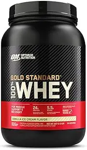 OPTIMUM NUTRITION Gold Standard 100% Whey Protein Powder, Vanilla Ice Cream, 907g - [2024/2025 plastic neck band packaging may vary]