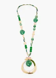 [Taking Shape] Taking Shape Beaded Gong Necklace in Green - Women's Accessories Green