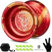 [FETESNICE] Yoyo Professional Responsive Yoyo, Metal Yoyo for Kids Beginner, Replacement Unresponsive Yoyo Bearing for Advanced Yoyo Player + Removal Bearing Tool + 10 Yoyos Strings (Red-Gold)