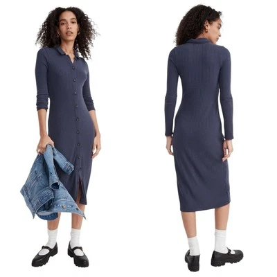 MADEWELL Button Front Long Sleeve Midi Shirtdress Size XS