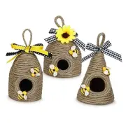 Rustic Bumble Bee Hive Decor - 3 Pack Natural Bee House, Spring/Summer