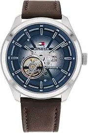 [Tommy Hilfiger] Oliver Dark Brown Leather Blue Dial Men's Watch