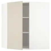 METOD corner wall cabinet with shelves, white/Havstorp beige, 68x37x80 cm