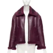 BALENCIAGA Demna 2020 burgundy shearling collar cocoon biker bomber XS