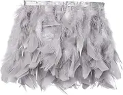 5 Yards Turkey Feathers Fringe Trim Width 4-6 inches for Crafts Clothing Decoration Craft Feather Fringe Trim Clothing Accessories (LightGrey)
