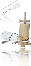 2-Pack 24 oz Reusable Cups with Wooden Lids & Straws | Wide Mouth Jars for Smoothies, Bubble Tea, Iced Coffee | Eco-Friendly Drinkware
