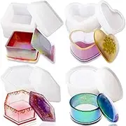 Daiilg 4 Pack Box Resin Molds Jewelry Box Molds Heart Shape/Hexagon/Round and Square Epoxy Molds Containers with Lid