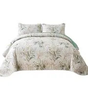 Floral Checked Quilted Bedspread Set Coverlet Throw Rug Pattern Eight