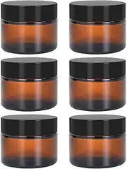 Pack of 6 Amber Glass Empty Containers Cosmetic Glass Refillable Containers 30 ml / 50 ml Brown Glass Container with Lid Brown Glass Container for Cosmetics Creams Lotions Essential Oils (50 ml)