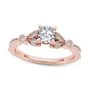0.63 CT. T.W. Natural Diamond Leaf Antique Vintage-Style Engagement Ring in Solid 14K Rose Gold