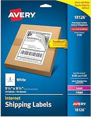 Avery Half-Sheet Printable Shipping Labels, 5.5" x 8.5" Customizable Stickers, White, 20 Blank Mailing Labels, Great for Mailing, Shipping, Organizing, and More (18126)