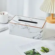 Tissue Box Cove Rectangular,Cut Leather Tissues Cube Box Holder,Modern Facial Paper Towels Organizer,Box Tissue Dispenser Decor Accessories for Bathroom,Car,Desk,Home，9.84 * 5.35 * 3.7in（White）