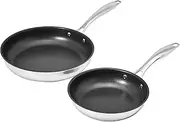 Amazon Basics 2-Piece Non-Stick Stainless Steel Fry Pan Set, 25.4 cm and 20.32 cm