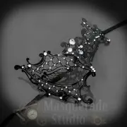 Womens Metal Phantom Filigree Laser-Cut Venetian Masquerade Prom Mask [Black]