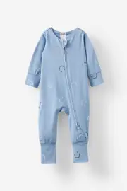 [Cotton On Kids] Cotton On Kids - The Long Sleeve Zip Romper - Dusty blue/smiles NEWBRN DUSTY BLUE/SMILES