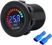 New 12/24V Color DC Digital Display Voltmeter with Low Pressure Buzzer Alarm Tester Volt Gauge for Car Cycle Truck Boat Black