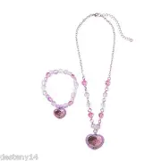 Disney Doc McStuffins Hearts & Crystal Beads Necklace & Bracelet Set Purple New
