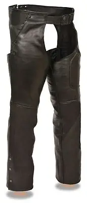 Men's Premium Leather Biker Chaps w/ 3 Front Pockets Design - Fully Lined