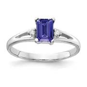 14k White Gold 6x4mm Emerald Cut Tanzanite VS Diamond ring