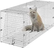 VEVOR Live Animal Cage Trap, 42" x 16" x 18" Humane Cat Trap Galvanized Iron, Folding Animal Trap with Handle for Stray Dogs, Armadillos, Raccoons, Marmots, Foxes