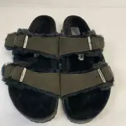 Birkenstock New w/ Box Arizona Shearling Mocha/Black Suede Exquisite Sides Nar