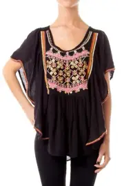 Ecote Black Embroidered Bat Sleeve Top Urban Outfitters Flutter Embellished M L