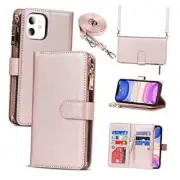 for iPhone 11 Case with Card Holder,foriPhone 11 9 Card Slots Lanyard RoseGold
