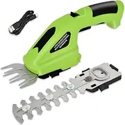 2 in 1 Cordless Hedge Trimmer and Grass Shear, 7.2V Small Electric Grass Trimmer with 1.5Ah Battery, Lightweight Hand Held Hedge Trimmer with 2 Interchangeable Blades for Garden