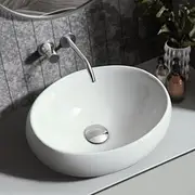 Simplus Bathroom Ceramic Basin Vanity Sink Oval Hand Wash Bowl Above Counter for Bath Toilet Countertop High Gloss White, 41cm x 31cm x 15cm