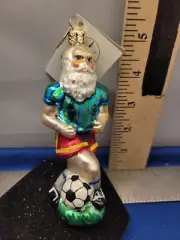 Santa Soccer Ornament "A Real Goal Getter" Radko Glass Rare Retired 01-0496 306