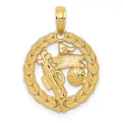 14k Yellow Gold Solid Polished Golf Theme Pendant