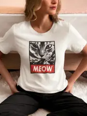 Meow Cat Lover T-Shirt Funny Kitty Graphic Tee Gift for Cat Owners Unisex Top