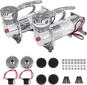 ZHSYMX 200PSI 3/8 NPT Heavy Duty Air Train Horn/Air Ride Suspension Compressor for Train/Truck/Car 12V SILVER Dual
