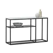 Ebonie White Marble Shelf 130cm Console Table in Matte Black