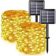 [TCUSFO] 2 Pack Solar Fairy Lights Outdoor, 33ft 100 LED Solar String Lights Outdoor Waterproof, 8 Modes Copper Wire Twinkle Lights for Patio Tree Garden Christmas Wedding Party Decoration(Warm White)