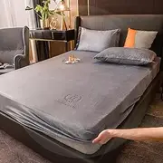 Crystal Fleece Fitted Sheet Coral Fleece Bed Cover King Queen Mattress Cover for Men and Women -Gray_150x200cm+25cm(3pcs)
