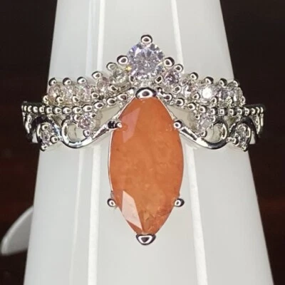 Bomb Party Ring- 3969- Treated Genuine Quartz/Orange- Size 8- Rhodium Plated