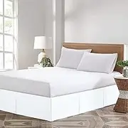 Vivacious Bedding Premium 850TC Split Corner Bed Skirt White Short Queen Size 17" Drop Length - 100% Organic Cotton Bedskirt