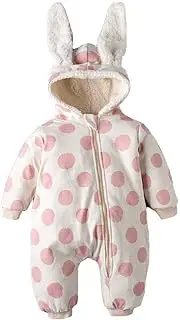 [Simplee kids] Unisex Baby Hooded Winter Outerwear Snowsuit Newborn Infant Warm Fleece Jumpsuit Romper for Toddler 18 Months (Pink Dots), A-pink, 18 Months