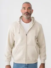 Mens Sherpa Fleece Zip Hoodie Stone