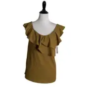 Nine West Tiered Ruffle Top Womens Crinkle Fabric Layering Flutter Sleeve NEW