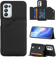 [SATURCASE] Case for Oppo A54 5G / A74 5G / A93 5G, PU Leather Soft Silicone TPU Anti-Drop Foldable Kickstand Card Slots Metal Buttons Protective Back Cover for Oppo A54 5G / A74 5G / A93 5G (Black)