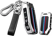 HIBEYO for KIA Telluride Key Case Holder 4 Button Alloy Key Fob Cover for KIA Telluride Seltos Soul Forte GT EX Sportage Sorento Cerato NIRO Push Key Smart Key Cover Accessories -B Type Silver