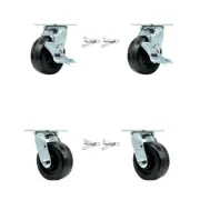 5 Inch Phenolic Caster Set with Ball Bearings 4 Swivel Lock 2 Brake SCC
