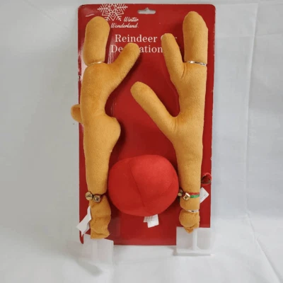 Winter Wonderland Reindeer Car Decoration Kit Plush Antlers & Red Nose Set with