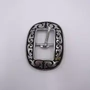 1" Jeremiah Watt Black Steel Floral Center Bar Buckle